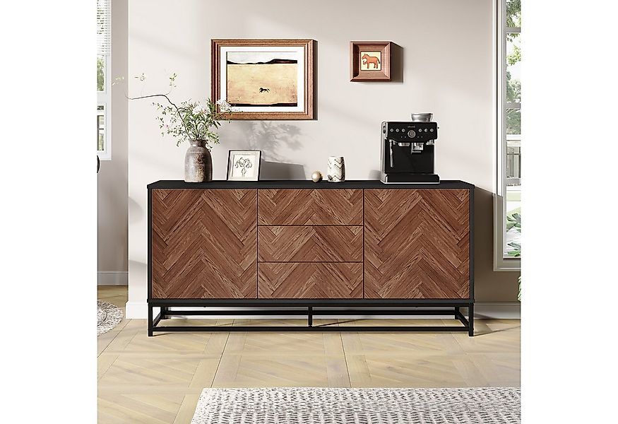 Merax Sideboard mit Kippschutz, verstellbaren Böden & Füßen (Anrichte in Ho günstig online kaufen