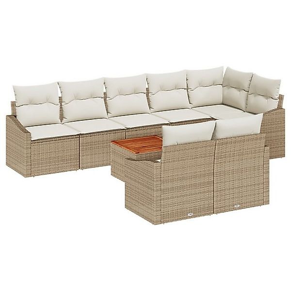 vidaXL Loungesofa 9-teiliges Garten Sofaset mit Kissen Beige Poly Rattan, 9 günstig online kaufen