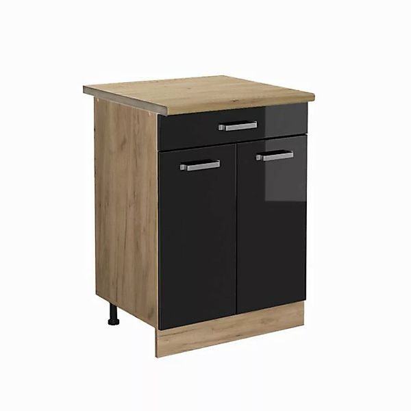 Vicco Unterschrank R-Line, Schwarz Hochglanz/Goldkraft Eiche, 60 cm mit Sch günstig online kaufen