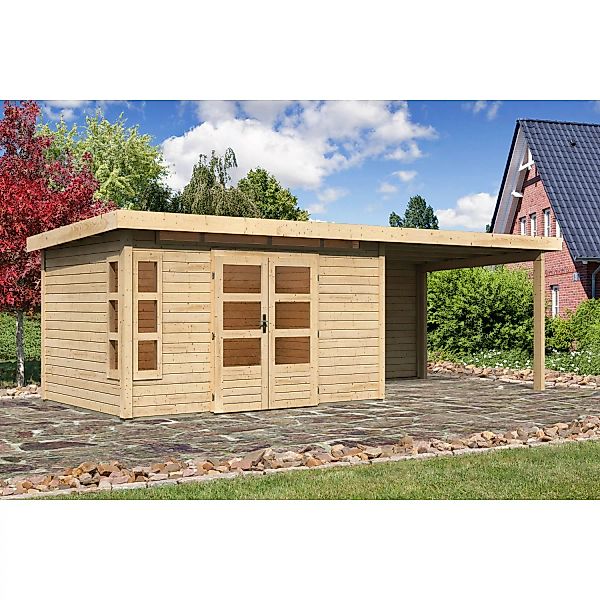 Karibu Holz-Gartenhaus Kastberg Naturbelassen Flachdach 360 cm x 240 cm günstig online kaufen