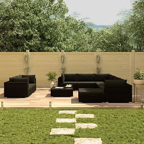 10-tlg. Garten-lounge-set Mit Auflagen Poly Rattan Schwarz günstig online kaufen