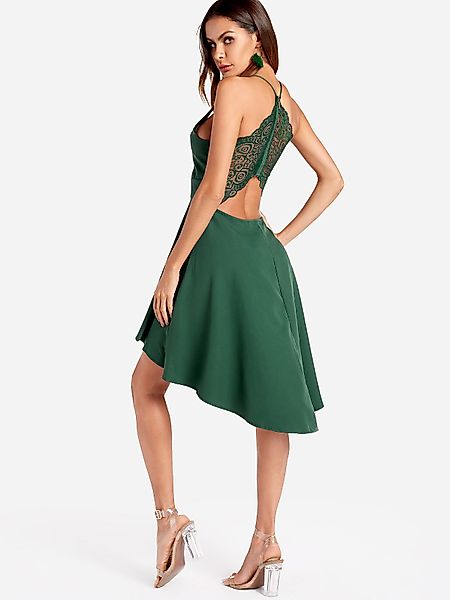 Army Green Cut Out & Lace Back Unregelmäßiger Saum Kleid günstig online kaufen