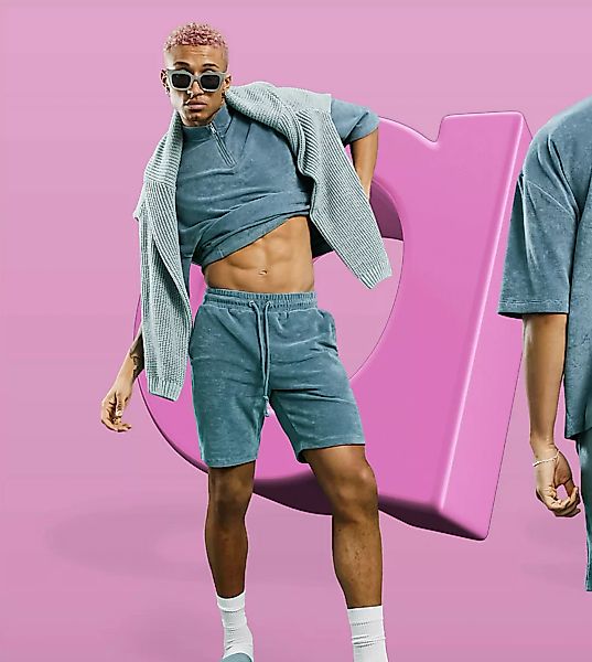 ASOS DESIGN – Oversize-Shorts aus Frottee in Blau, Kombiteil günstig online kaufen