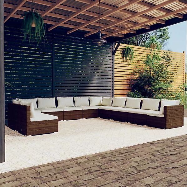 Vidaxl 11-tlg. Garten-lounge-set Mit Kissen Braun Poly Rattan günstig online kaufen