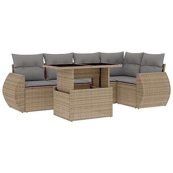 vidaXL 6-Tlg Garten-Sofagarnitur mit Kissen Beige Poly Rattan 3268519 günstig online kaufen
