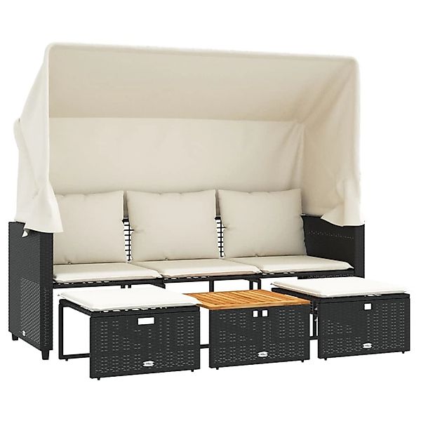 vidaXL Outdoor-Sofa 3-Sitzer mit Dach und Hockern Schwarz Poly-Rattan günstig online kaufen