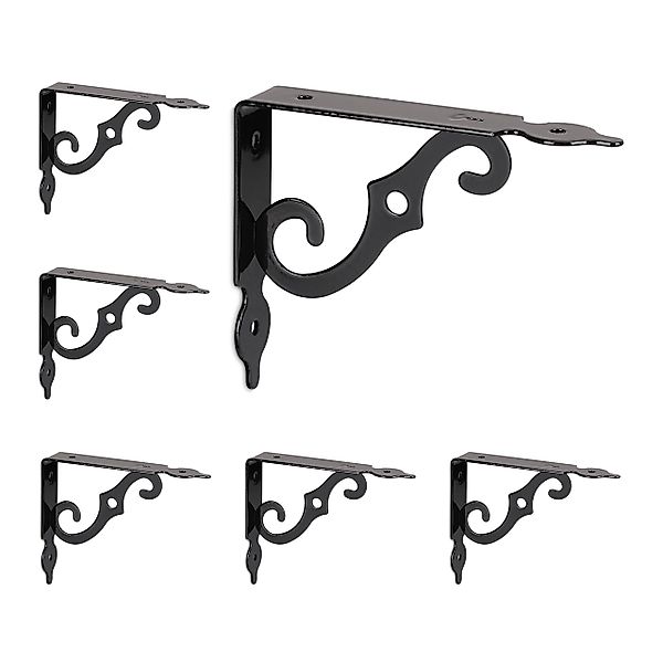 relaxdays Wandregalhalter Regalträger 6er Set, Schwarz günstig online kaufen