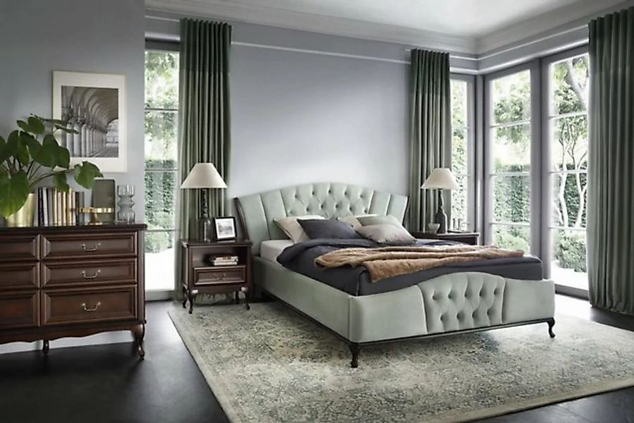 JVmoebel Bett Grünes Chesterfield Bett mit Holz Schlafzimmer Möbel Betten K günstig online kaufen
