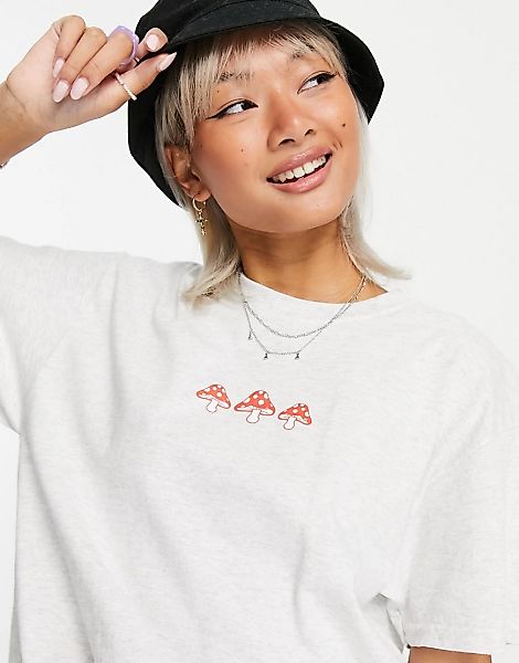 Skinnydip – Oversize T-Shirt in Grau mit Pilzprint günstig online kaufen