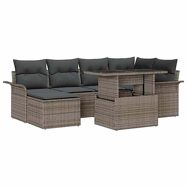 vidaXL Garten-Sofa-Set mit Kissen 7-Tlg Grau Poly Rattan 3348315 günstig online kaufen