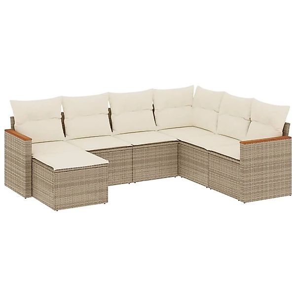 vidaXL 7-Tlg Garten-Sofagarnitur mit Kissen Beige Poly Rattan 3258607 günstig online kaufen