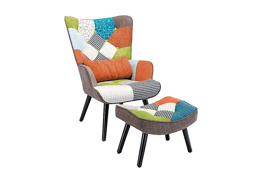 HomeMiYN Ohrensessel Relaxsessel Lehnstühle Patchwork Ohrensessel mit Hocke günstig online kaufen