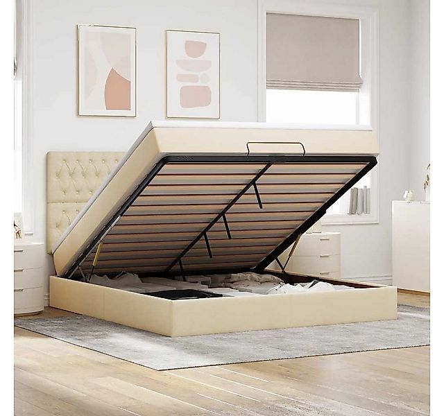 vidaXL Bett, Ottoman-Bett mit Matratze & LEDs Creme 180x200 cm Stoff günstig online kaufen