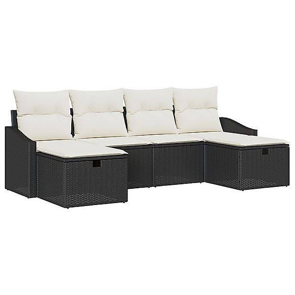 vidaXL Loungesofa 6-teiliges Garten Sofa Set mit Kissen Schwarz Poly Rattan günstig online kaufen