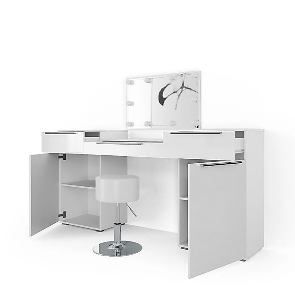 Vicco Schminktisch Lilli Weiß 190 cm mit LED Beleuchtung und Hocker günstig online kaufen