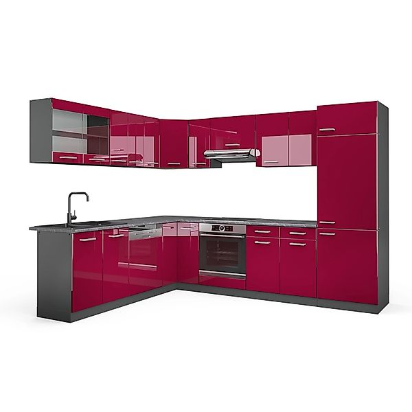 Vicco R-Line Eckküche Bordeaux Hochglanz/Anthrazit 227 x 287 cm ohne Arbeit günstig online kaufen