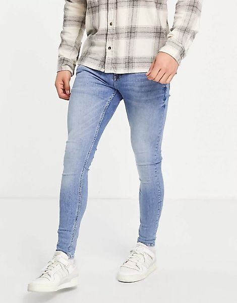 Topman – Superenge Spray-on-Jeans in mittlerer Waschung-Blau günstig online kaufen
