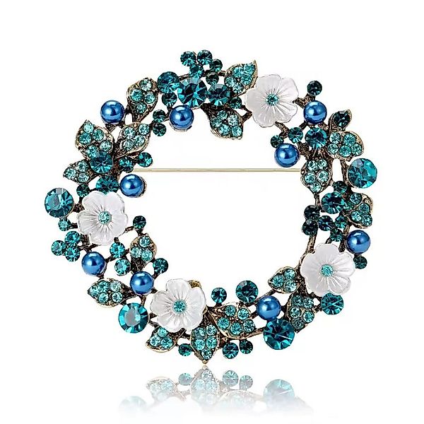 Dark-Desires Brosche Nostalgische Brosche Blumenkranz blau-weiß, günstig online kaufen