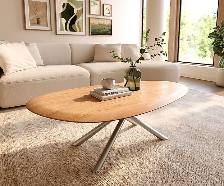 Couchtisch Edge Oval 140x75 cm Eiche Natur Runde Kante Sarity Edelstahl geb günstig online kaufen