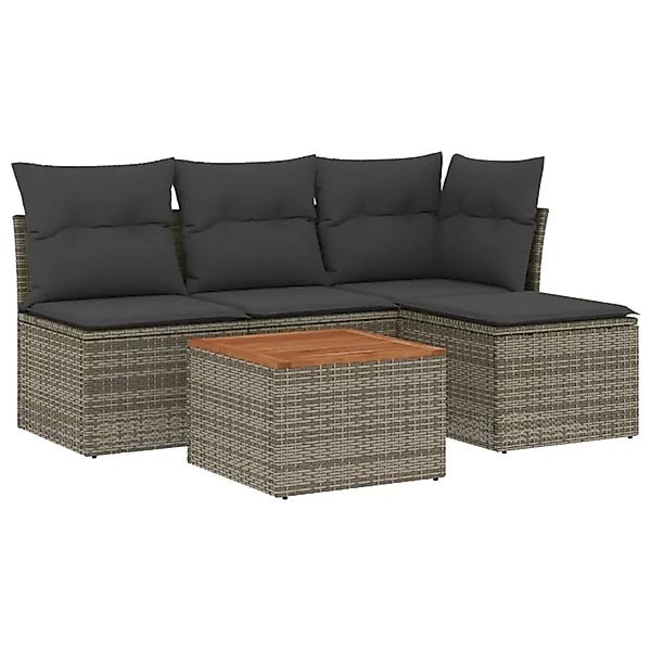 vidaXL 5-Tlg Garten-Sofagarnitur mit Kissen Grau Poly Rattan 3255927 günstig online kaufen