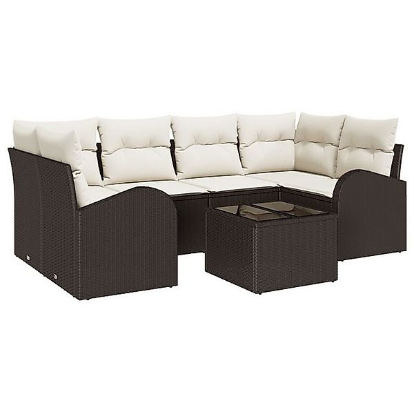 vidaXL Loungesofa 7-teiliges Garten-Sofa-Set mit Kissen Braun Poly Rattan, günstig online kaufen