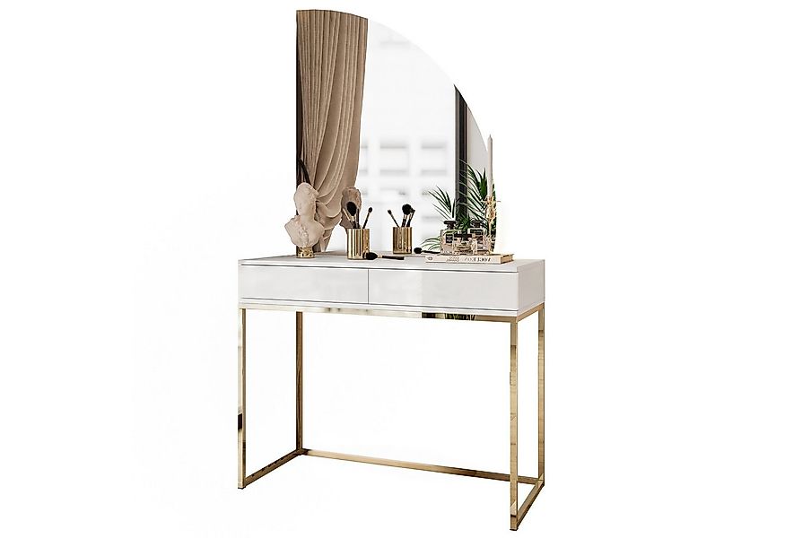 Lookway Schminktisch QUINNIE Weiß mit Goldchrom-Gestell und Spiegel mit LED günstig online kaufen