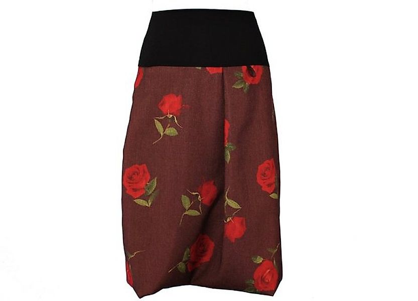 dunkle design A-Linien-Rock Ballon 65cm Petrol Rot Floral Blüten Elastische günstig online kaufen