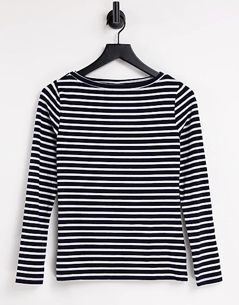 ASOS DESIGN – Langärmliges Shirt mit Streifen in Marineblau-Mehrfarbig günstig online kaufen