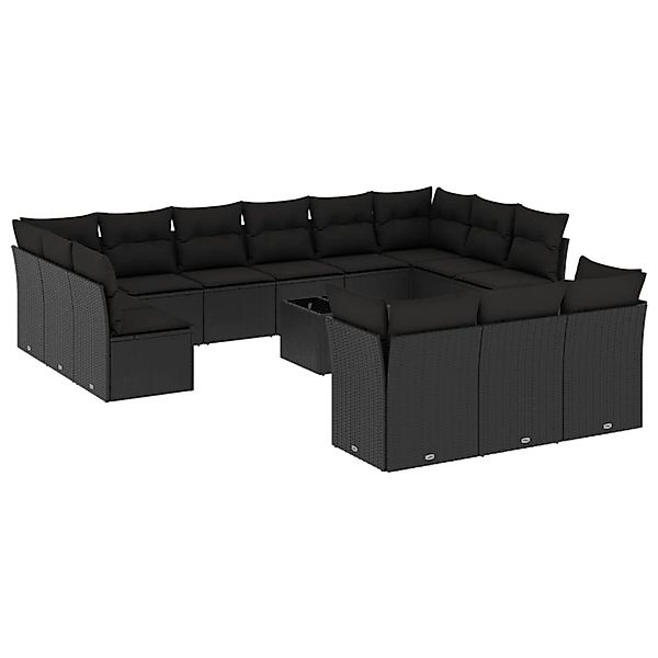 vidaXL 14-Tlg Garten-Sofagarnitur mit Kissen Schwarz Poly Rattan 3250294 günstig online kaufen