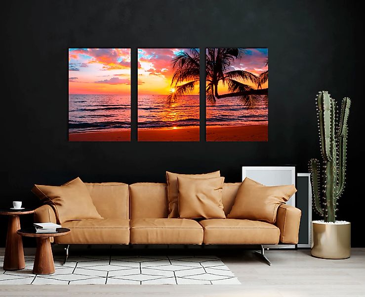 queence Acrylglasbild »Paradise Beach 3-teilig«, Strand-Kunst-Palmen-Sonnen günstig online kaufen