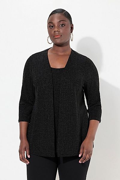 Ulla Popken Druckbluse 2-in-1-Blusenshirt Glitzer V-Ausschnitt 3/4-Arm günstig online kaufen