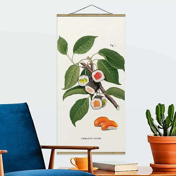 Stoffbild mit Posterleisten Vintage Pflanze - Sushi günstig online kaufen
