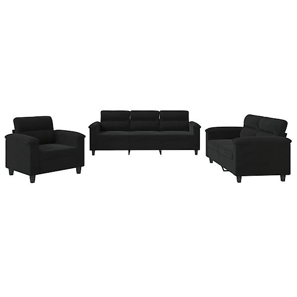 vidaXL 3-Tlg Sofagarnitur mit Kissen Schwarz Mikrofasergewebe 3202293 günstig online kaufen