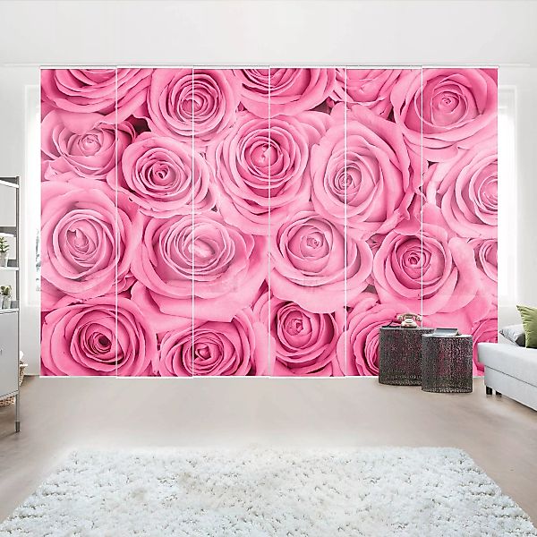 Schiebegardinen Set Blumen Rosa Rosen günstig online kaufen