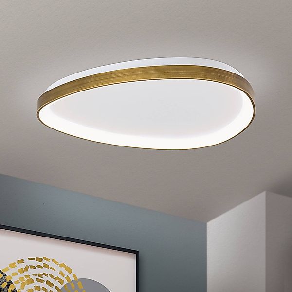 LED-Deckenlampe Charlie, Ø 65 cm, opalweiß, altmessingfarben günstig online kaufen