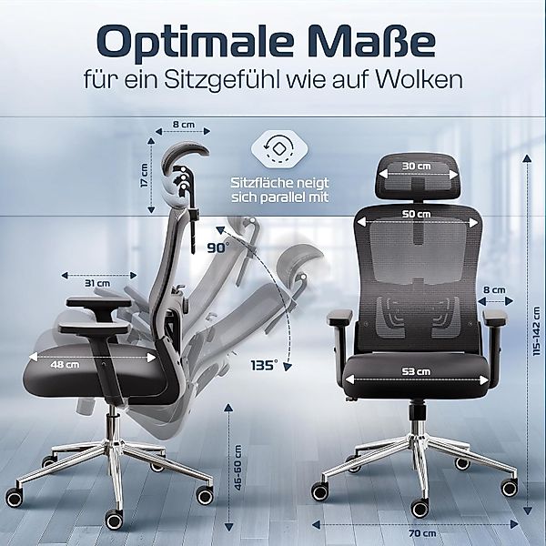 CLOUVOU Bürostuhl ergonomisch, Schreibtischstuhl bis 150 günstig online kaufen