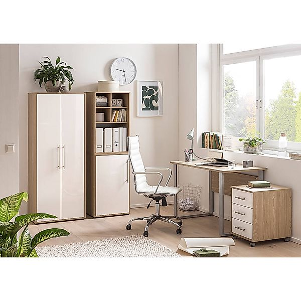 Büromöbel Set Eiche mit weiß ATENO-80 4-teilig günstig online kaufen