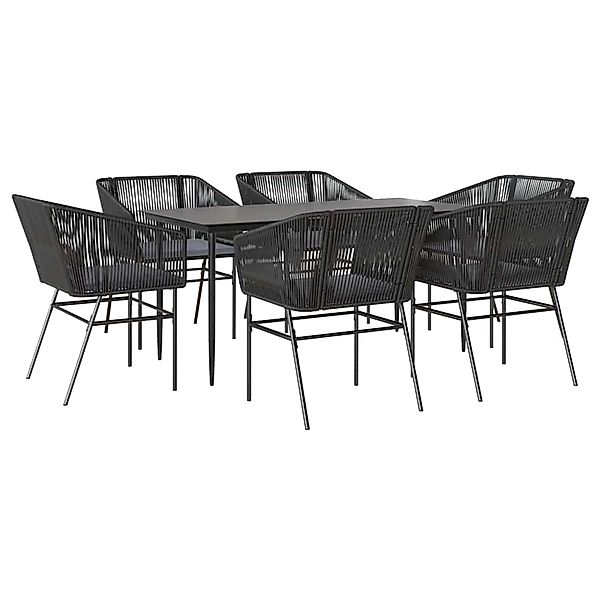 vidaXL 7-Tlg Garten-Essgruppe mit Kissen Schwarz Poly Rattan Glas 3334517 günstig online kaufen