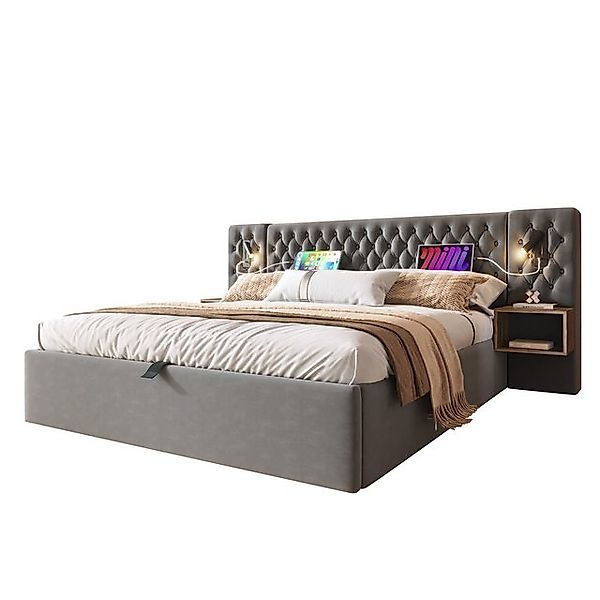 Gotagee Polsterbett Stauraumbett Doppelbett 160x200cm mit 2 Nachttisch Juge günstig online kaufen