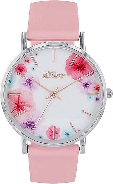s.Oliver Quarzuhr 2038370, Armbanduhr, Damenuhr, analog, Blumen, Silikonarm günstig online kaufen