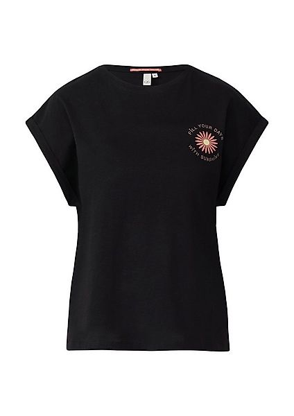 QS Kurzarmshirt T-Shirt Lockeres T- Shirt mit Ärmelaufschlag und Frontprint günstig online kaufen