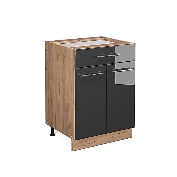 Vicco Küchenunterschrank Fame-Line Anthrazit Hochglanz/Goldkraft Eiche 60 c günstig online kaufen