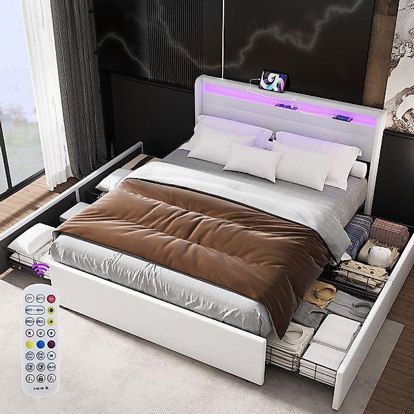 oyajia Polsterbett LED Doppelbett 140x200 cm günstig online kaufen