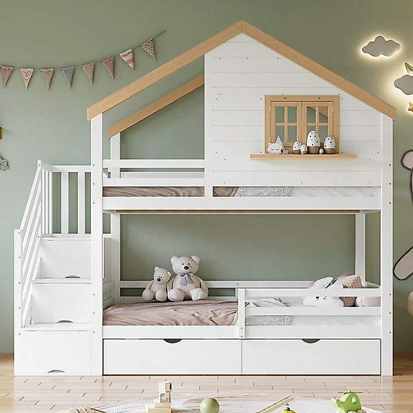 Flieks Etagenbett, Kinderbett Hausbett 90x200cm mit günstig online kaufen