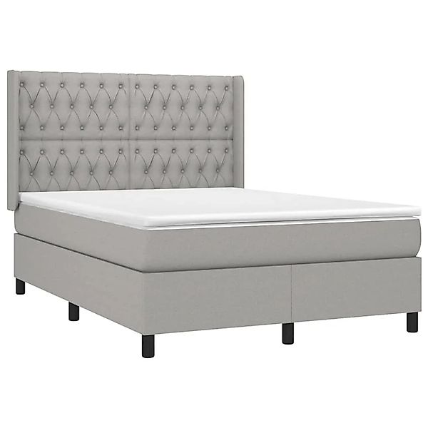 vidaXL Boxspringbett mit Matratze & LED Hellgrau 140x200 cm Stoff 3138557 günstig online kaufen