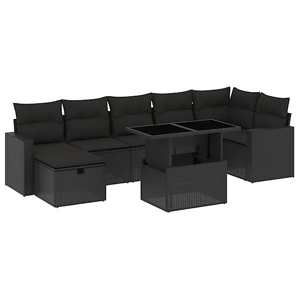 vidaXL 8-Tlg Garten-Sofagarnitur mit Kissen Schwarz Poly Rattan 3274825 günstig online kaufen