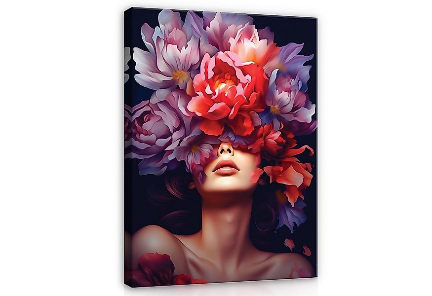 Wallarena Leinwandbild Frau Art Blumen Buntes Kunst Wandbild Wand Deko Lein günstig online kaufen