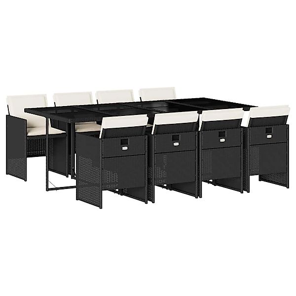 vidaXL 9-Tlg Garten-Essgruppe mit Kissen Schwarz Poly Rattan 3210558 günstig online kaufen