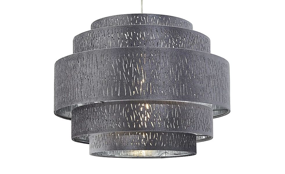 Pendelleuchte, 1-flammig, Stoffschirm grau/silber - silber - 140 cm - Lampe günstig online kaufen