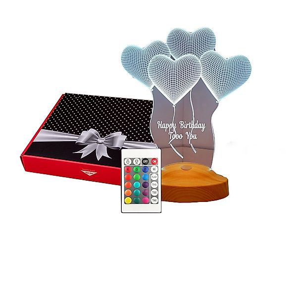 Geschenkelampe LED Nachttischlampe Vier Herzen 3D günstig online kaufen